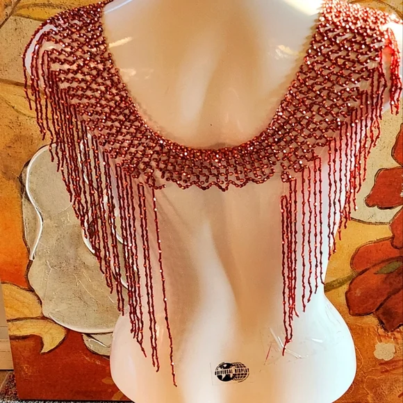VTG Beaded Rust Sparkle Beaded Sparkly Elegant Shawl Shoulder Fringe Neck Collar - Picture 11 of 11